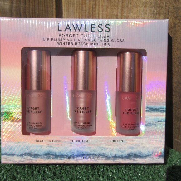 Brand New Lawless Forget The Filler Lip Gloss 3 Pack & Liner Winter Beach Trio - Picture 2 of 10